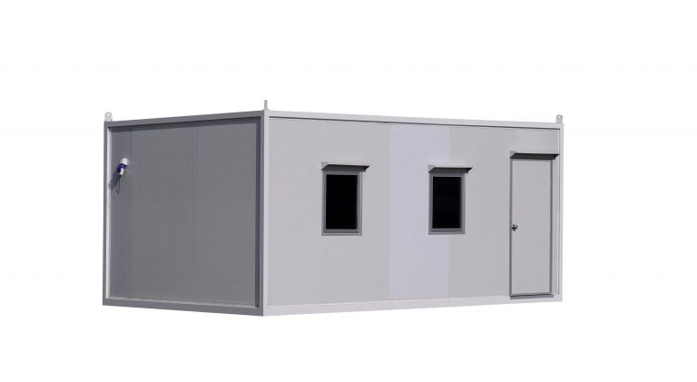 Mobiler Bürocontainer zur Miete und zum Verkauf, isoliert auf weißem Hintergrund mit Schnittpfad